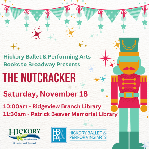 illustration of a nutcracker with text detailing program dates and times