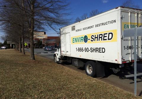 photo of shredder truck outside Patrick Beaver Memorial Library
