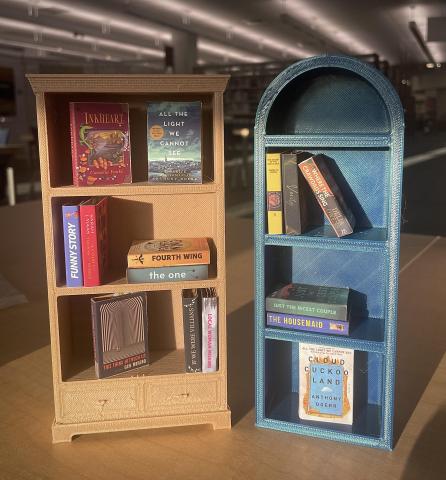 3D printed miniature bookshelves with miniature books