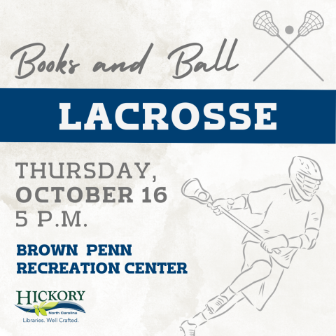 text reads books & ball lacrosse with illustration of a lacrosse player