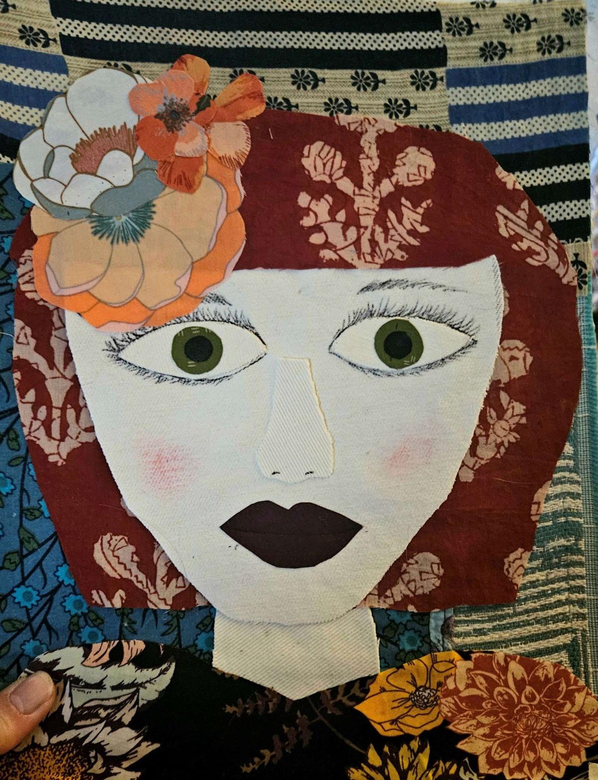 self-portrait fabric collage 